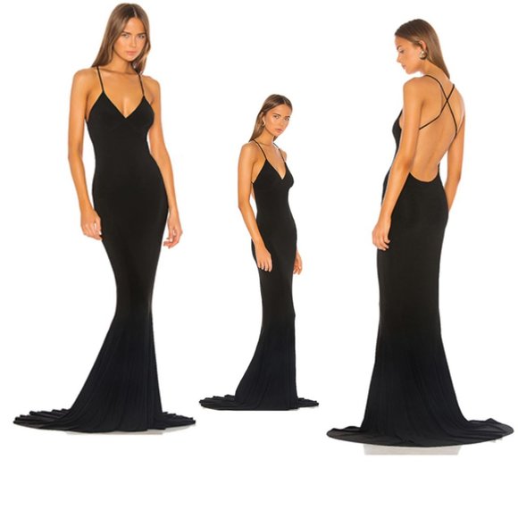 Norma Kamali Women's Low Back Slip Mermaid Fishtail Gown Black XL/42